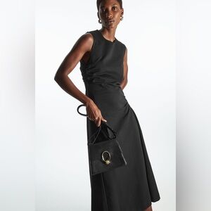 COS black jersey gathered side midi dress